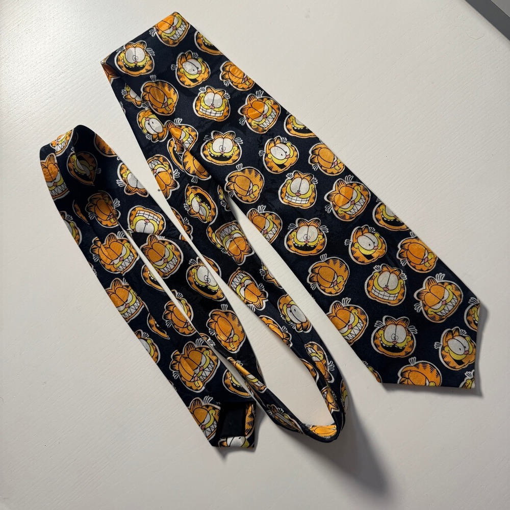 Garfield Paws Addiction Mens Black Orange Cat Kitty Meow Necktie Pet Cartoon
